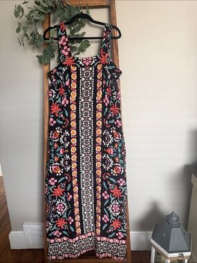 Vince Camuto Black Maxi Dress with Pink Orange and Teal Floral Print